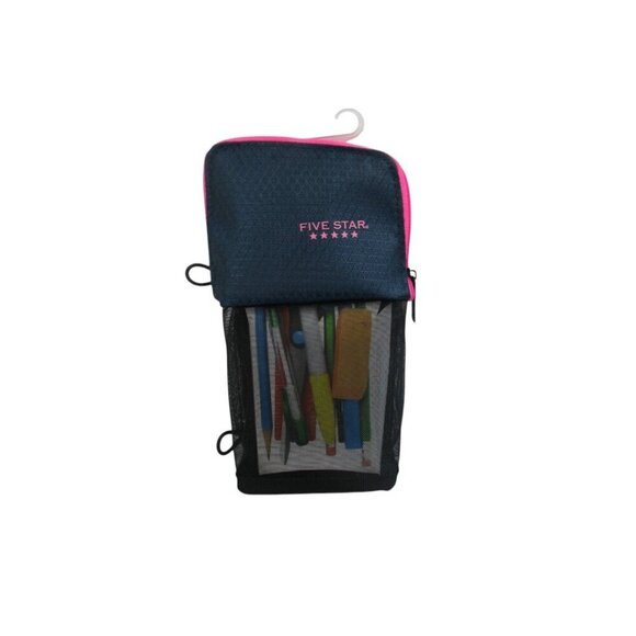 Five Star Mead Stand ‘N Store Micro-Mesh Pencil Pouch Navy Pink Interior Pockets - Picture 1 of 5